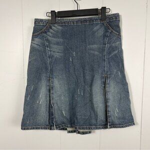 London Jean Stretch Original Classic Y2K Denim Blue Distressed Textured Skirt 4
